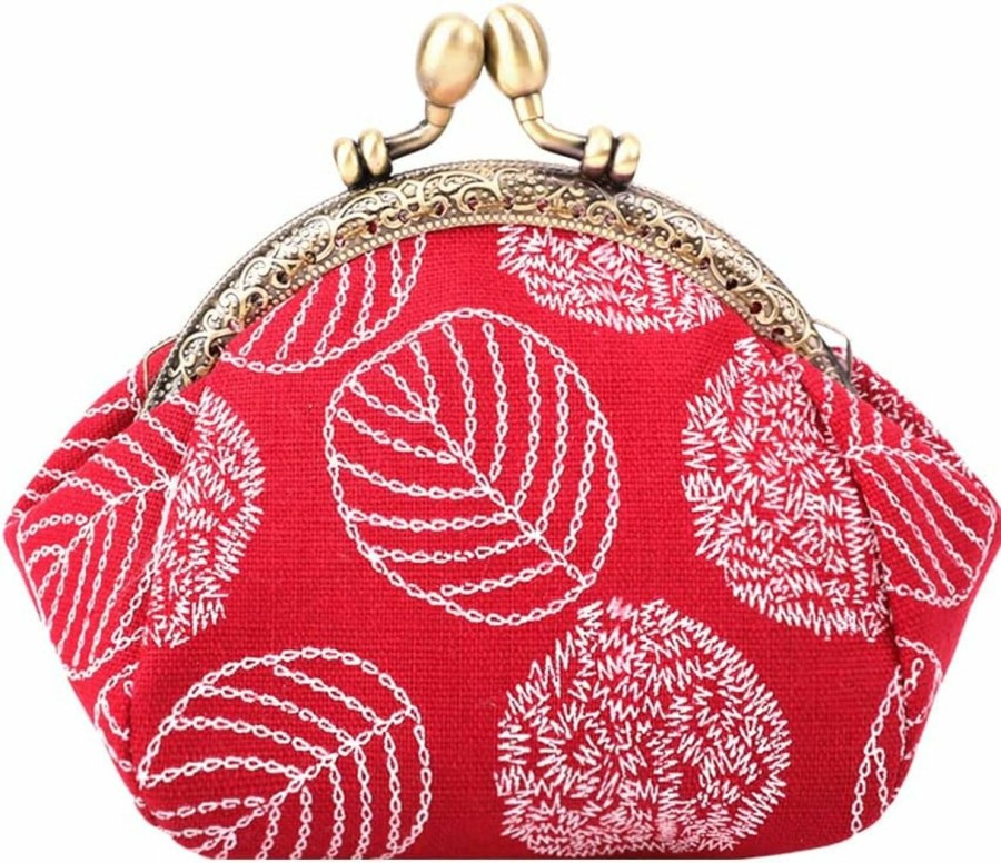 Oyachic Oyachic Leaf Coin Purses Round Change Pouch Kiss Lock Clasp Wallet Canvas Clutch Bag Women Girls Key Holder (Denim Blue) | Coin Purses & Pouches