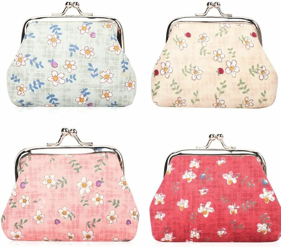 Oyachic Oyachic 4Pcs Floral Coin Purse Vintage Change Pouch Canvas Clutch Buckle Wallet Kiss Lock Clasp Cash Bag Trinkets Pouch Retro Handbag For Women | Coin Purses & Pouches