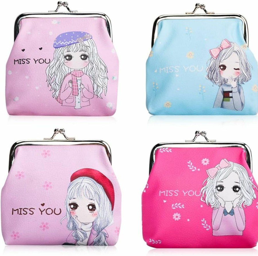 Oyachic Oyachic 4 Packs Girl Pattern Coin Purse Pu Leather Change Pouch Kiss Lock Wallet Vintage Clutch Bag Trinkets Pouch Gift For Girl Women Key Holder | Coin Purses & Pouches