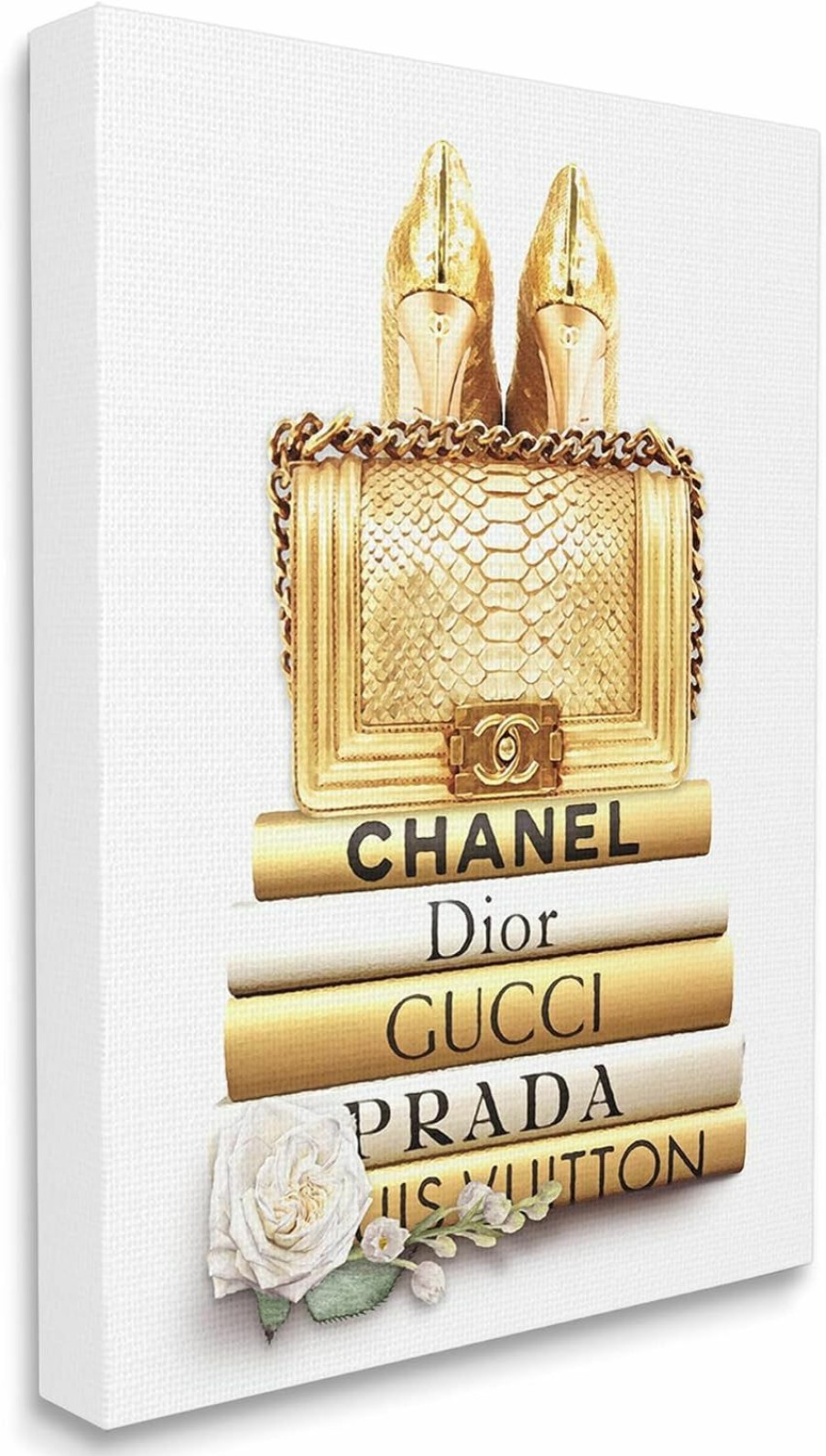 Stupell Industries Stupell Industries Divine Golden Fashion Purse On Glam Designer Bookstack, Designed By Ros Ruseva Canvas Wall Art, Gold | Coin Purses & Pouches