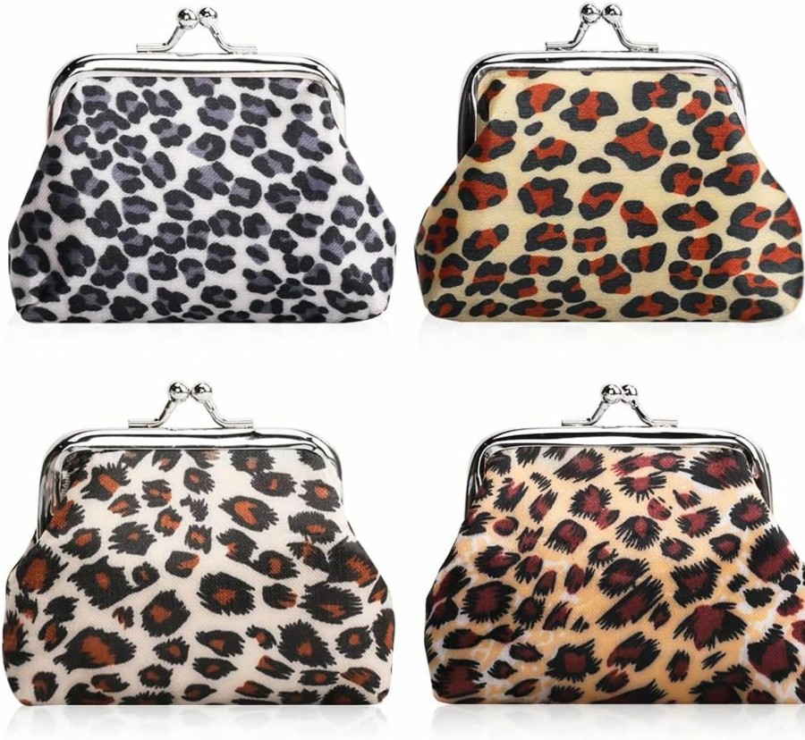 Oyachic Oyachic 4 Pcs Leopard Coin Purse Small Money Bag Kiss Lock Clasp Clutch Wallet Vintage Handbag Change Pouch For Wome | Coin Purses & Pouches