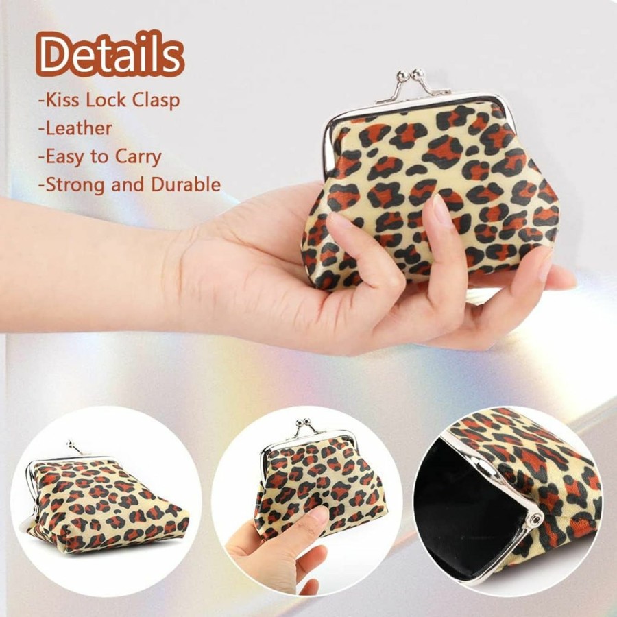 Oyachic Oyachic 4 Pcs Leopard Coin Purse Small Money Bag Kiss Lock Clasp Clutch Wallet Vintage Handbag Change Pouch For Wome | Coin Purses & Pouches