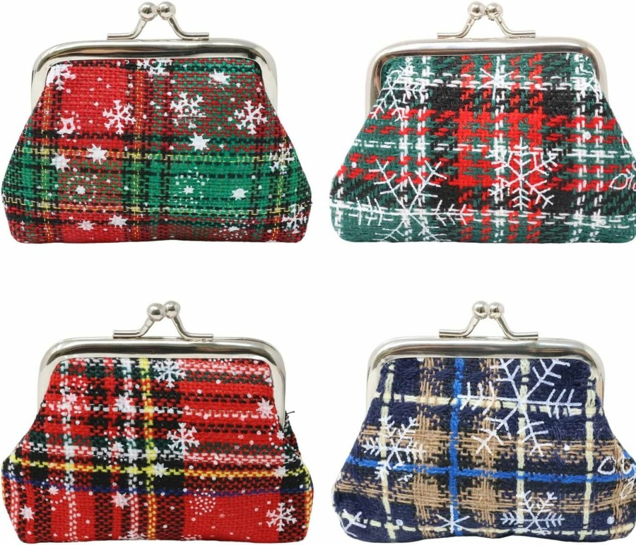 Honbay Honbay 4Pcs Christmas Coin Purse Classic Change Purse Snowflake Change Pouch With Kiss Lock Clasp For Party Christmas Holiday (4 Style) | Coin Purses & Pouches