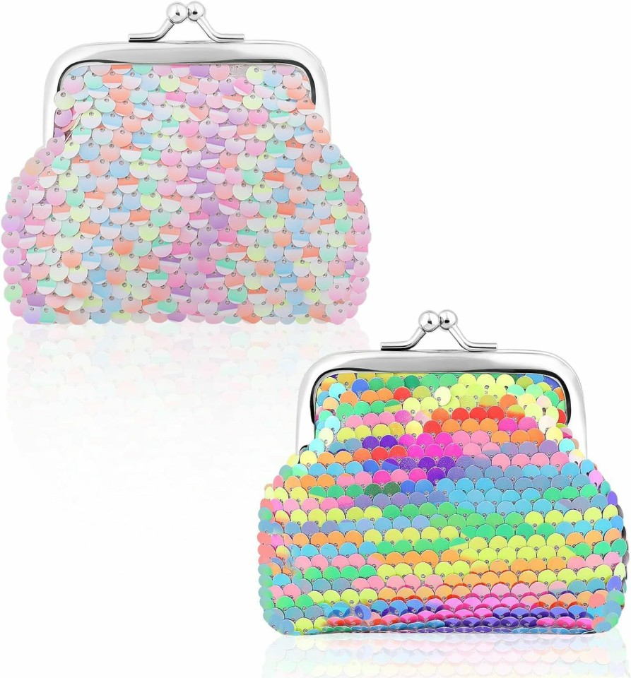 KALIONE Kalione 2 Packs Sequin Change Purse For Women, Small Colorful Coin Purses Coin Wallet With Kiss Lock Closure Reversible Glitter Sequin Wallet Pouch Gift For Women Girls Keep Change, Keys, Lipstick | Coin Purses & Pouches