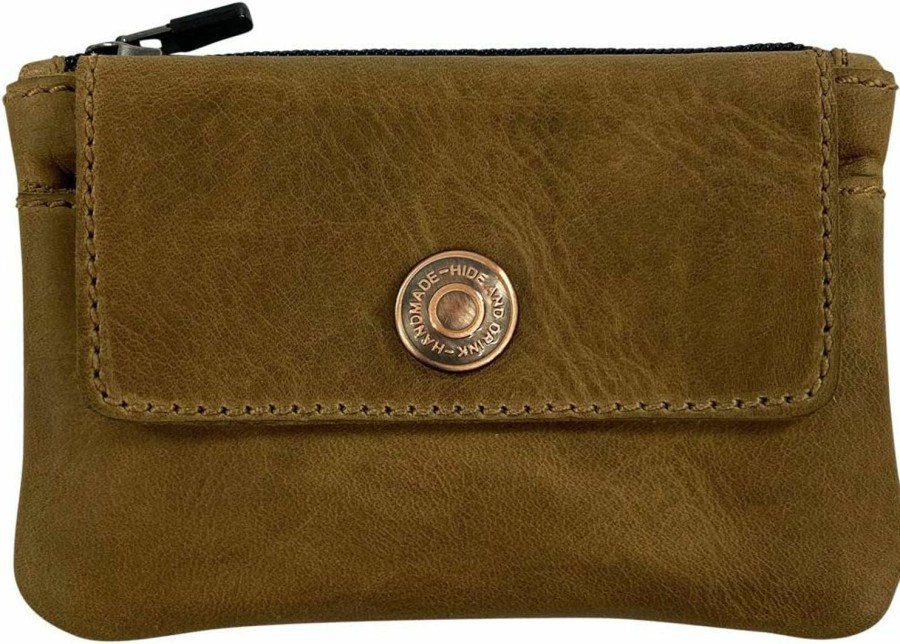 Hide & Drink Hide & Drink, Key Holder Pouch With Zipper Handmade From Full Grain Leather & Plaid Cotton Classic Light Compact Pocket Organizer For Keys, Coins, Cash, Cards, Accessories (Single Malt Mahogany) | Coin Purses & Pouches