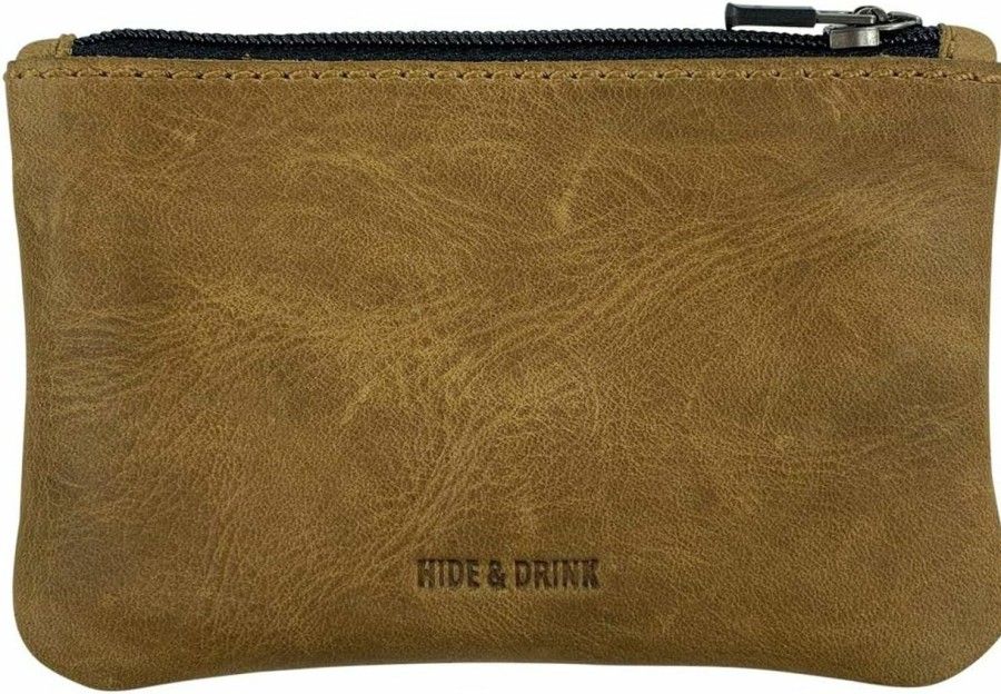 Hide & Drink Hide & Drink, Key Holder Pouch With Zipper Handmade From Full Grain Leather & Plaid Cotton Classic Light Compact Pocket Organizer For Keys, Coins, Cash, Cards, Accessories (Single Malt Mahogany) | Coin Purses & Pouches