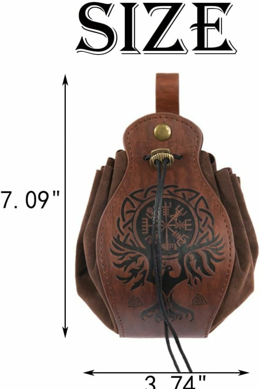 ZX-ZHUOXI Zx-Zhuoxi Retro Viking Belt Pouch, Medieval Faux Leather Drawstring Purse, Coin Pouch, Leather Drawstring Pouch For Women And Men Costume Accessories | Coin Purses & Pouches