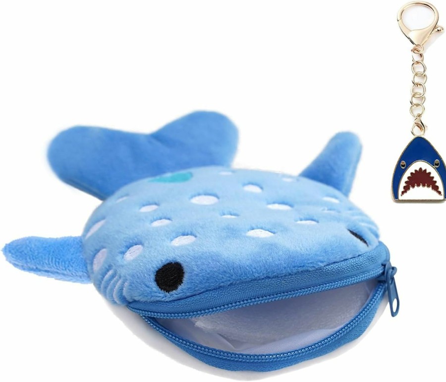 Generic Shark Coin Purse Small Wallet For Women Cute Plush Cartoon Coin Pouch Cosmetic Items Bag For Headphones、Coins、Banknotes And Lipstick (With Keychain Shark) (Blue) | Coin Purses & Pouches