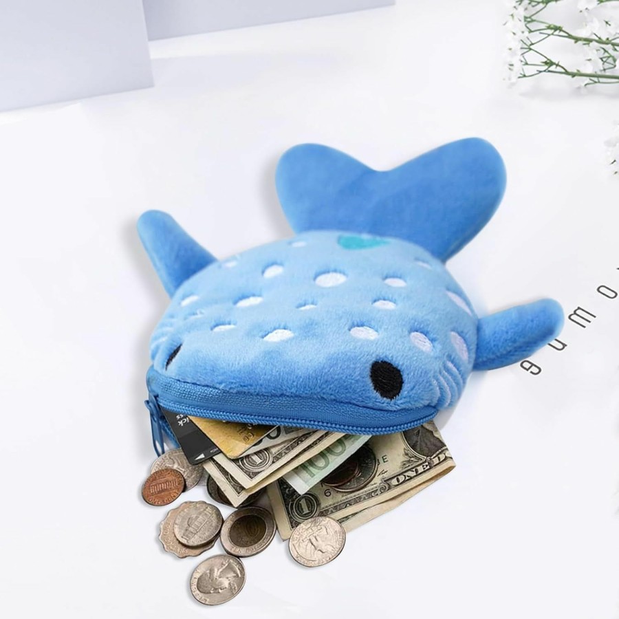 Generic Shark Coin Purse Small Wallet For Women Cute Plush Cartoon Coin Pouch Cosmetic Items Bag For Headphones、Coins、Banknotes And Lipstick (With Keychain Shark) (Blue) | Coin Purses & Pouches