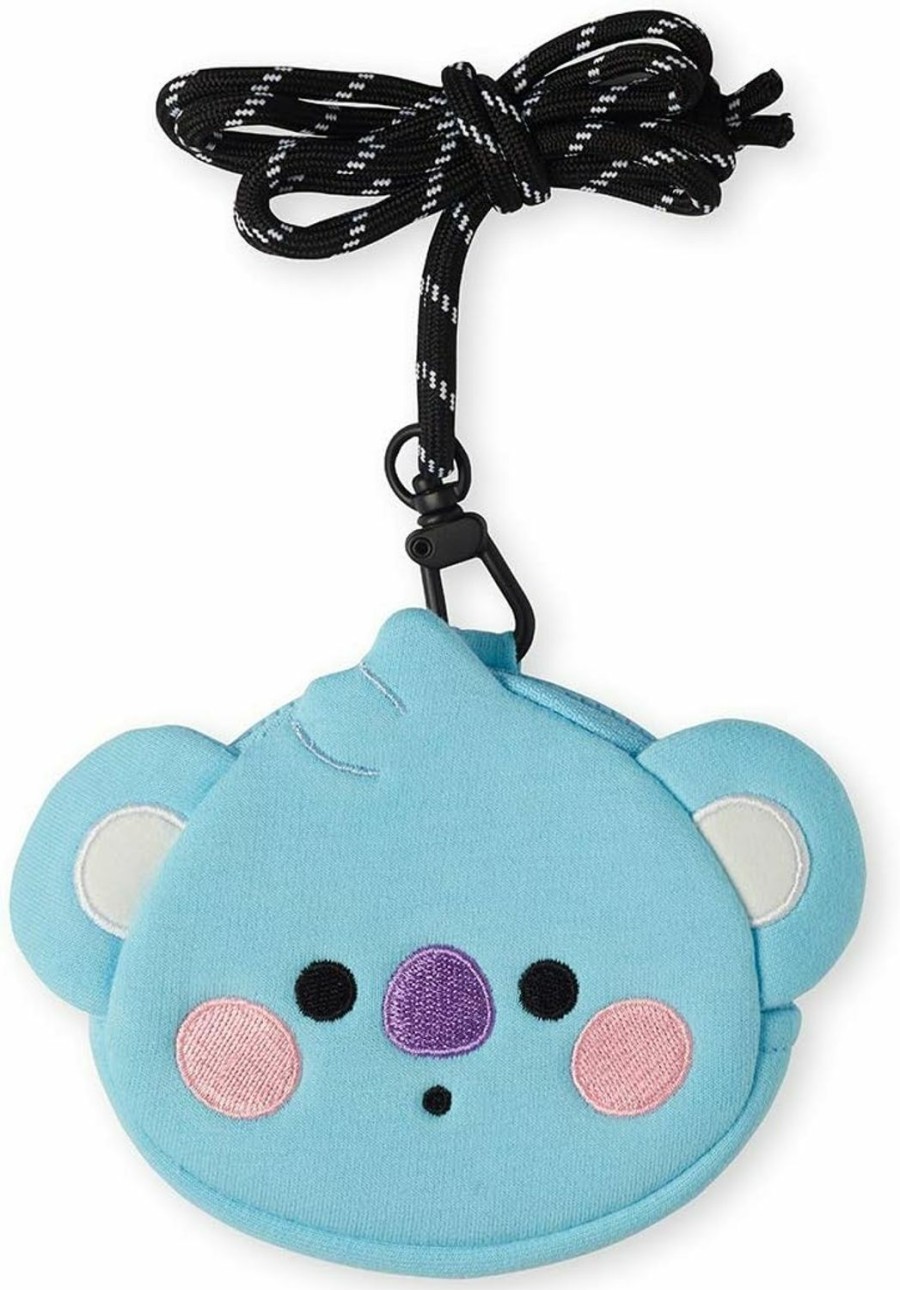 BT21 Bt21 Baby Series Koya Character Small Coin Purse Pouch Id Card Wallet With Lanyard, Blue | Coin Purses & Pouches