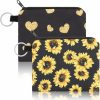 KALIONE 2 Pcs Sunflowers Coin Purse Fabric Coin Pouch With Key Ring, Zipper Heart Coin Bag, Small Black Canvas Purse Pouch, Travel Portable Keychain Wallet | Coin Purses & Pouches