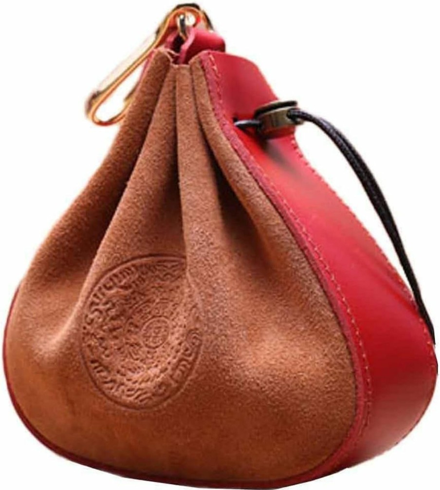 JSBWSFA Jsbwsfa1Pcs Leather Coin Pouch Leather Pull Rope Mini Leather Coin Organizer Drawstring Pouch For Men & Women Black, Red, Brown (Brown) | Coin Purses & Pouches