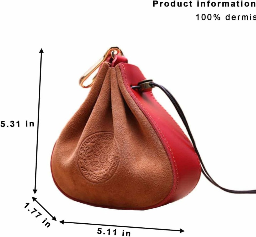 JSBWSFA Jsbwsfa1Pcs Leather Coin Pouch Leather Pull Rope Mini Leather Coin Organizer Drawstring Pouch For Men & Women Black, Red, Brown (Brown) | Coin Purses & Pouches