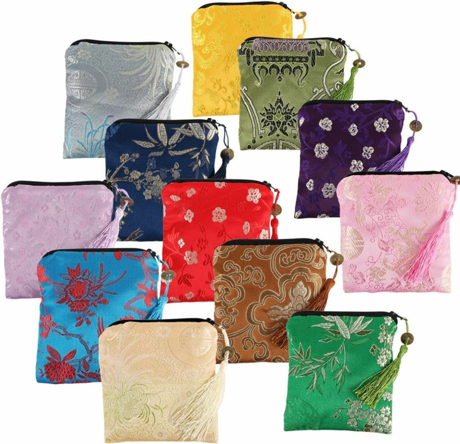 kilofly Kilofly 12 Pc Silk Brocade Tasseled Coin Purse Zipper Jewelry Bag Gift Pouch Set | Coin Purses & Pouches