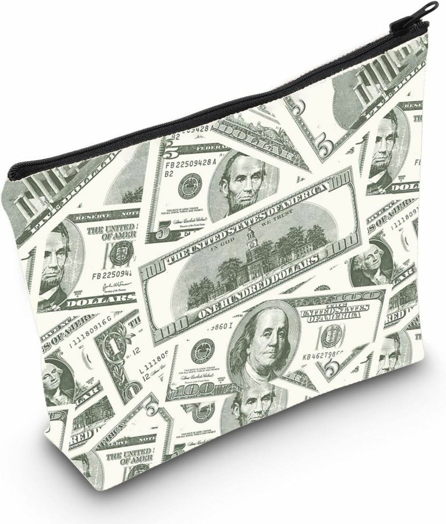 WZMPA Wzmpa Us Dollar Bill Notes Cosmetic Bag Money Inspired Gift Mr Franklin 100 Dollars Makeup Zipper Pouch Bag Dollar Collectibles Merch (Us Dollar) | Coin Purses & Pouches