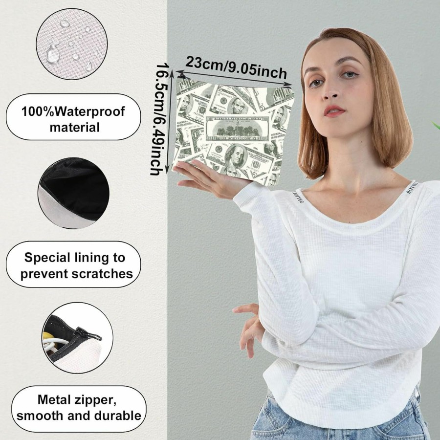 WZMPA Wzmpa Us Dollar Bill Notes Cosmetic Bag Money Inspired Gift Mr Franklin 100 Dollars Makeup Zipper Pouch Bag Dollar Collectibles Merch (Us Dollar) | Coin Purses & Pouches