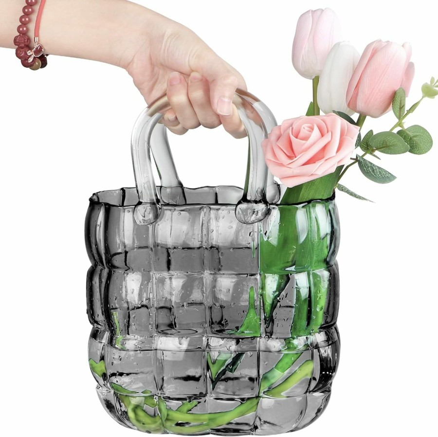 lotmusic Unique Pink Purse Vase For Flowers,11'' Handmade Thicken Bubbled Glass Bag Vases With Gradient Color For Home Decors .Great Clear Purse Flower Vase For Centerpiece,Floral Arrangement,Wedding Decors. | Coin Purses & Pouches