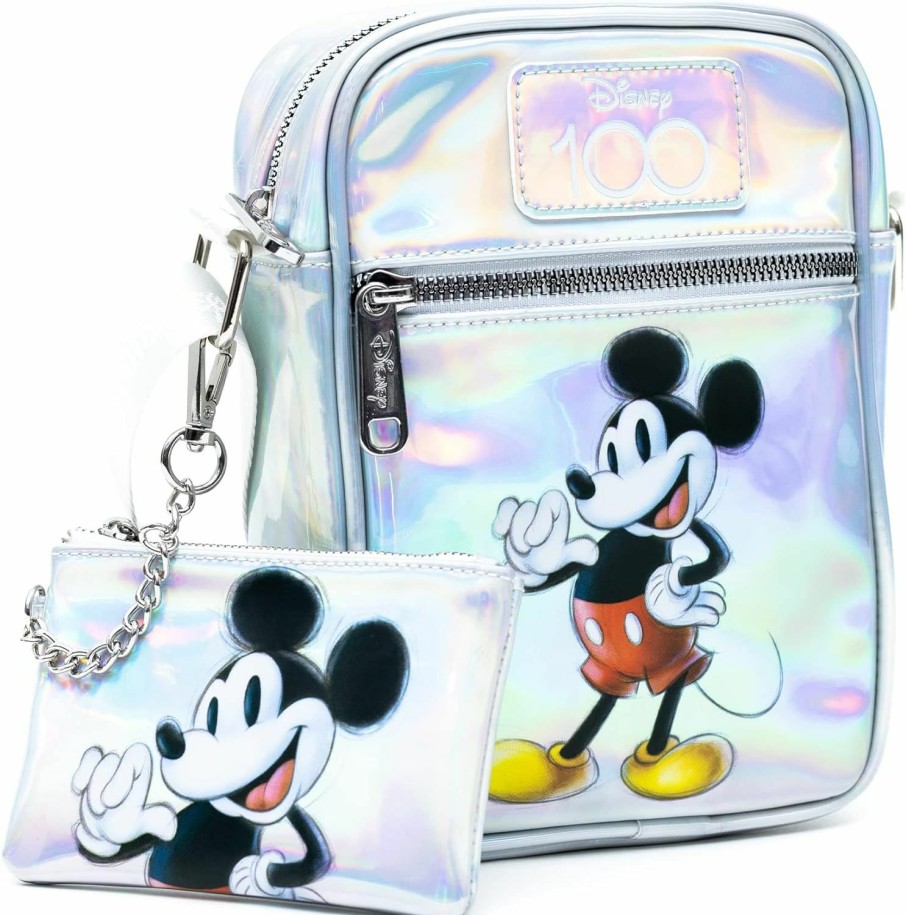 Buckle-Down Disney Bag And Wallet Combo, Disney 100 Mickey Mouse Pose Iridescent Holographic, Vegan Leather | Coin Purses & Pouches