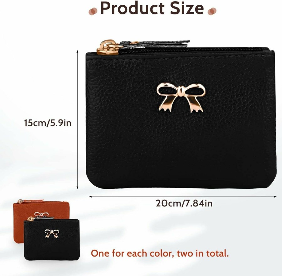 KALIONE Coin Purse, Pu Leather Zipper Coin Purse Portable Small Leather Coin Purse Cute Bow Change Pouch For Women (Black&Brown) | Coin Purses & Pouches