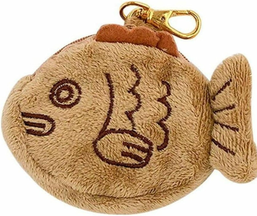 Galepromot 1Pc Brown Cute Taiyaki Plush Coin Purse Keychain, Mini Wrist Purse Bag, Japanese Creative Adjustable Soft Taiyaki Coin Pendant With Zipper Plush Pouch For Girl Women'S Coin Purses And Pouches, Fish | Coin Purses & Pouches