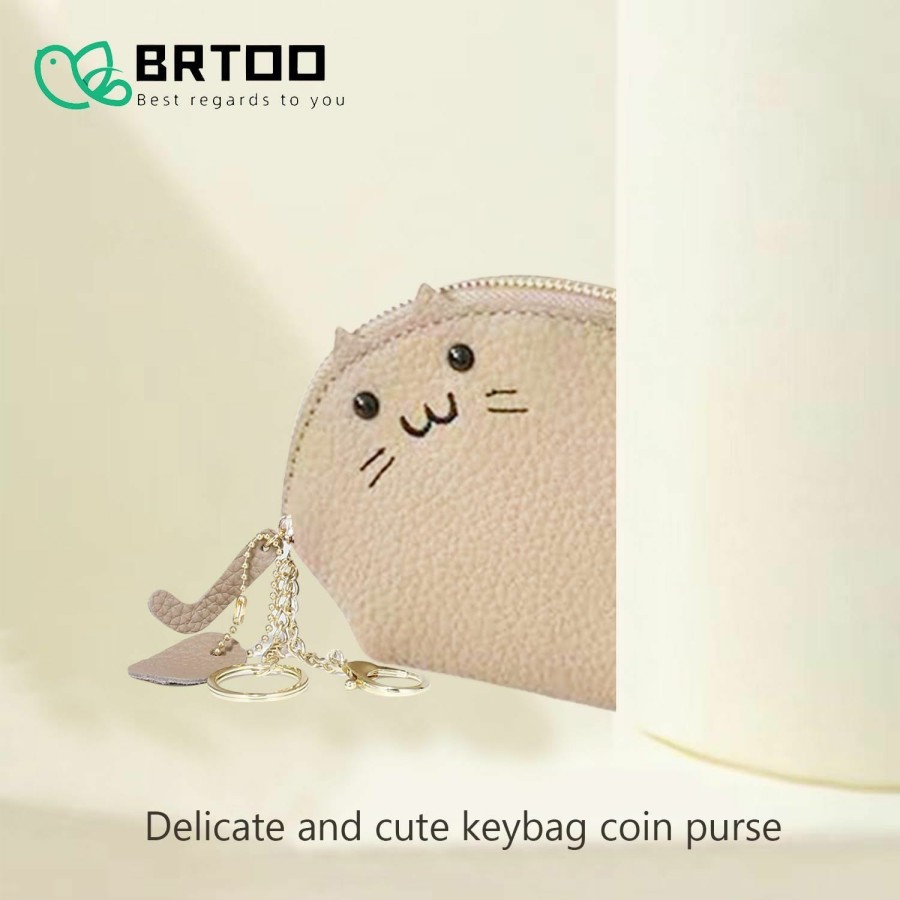 BRTOO Brtoo Mini Wallet - Cute Cat Ladies Wallet Leather Minimalist Wallet Women Mini Pouch Compact Wallet Chain Coin Change Purse Leather Card Holder Money Clip Credit Card Wallet Female Wallet (Black) | Coin Purses & Pouches