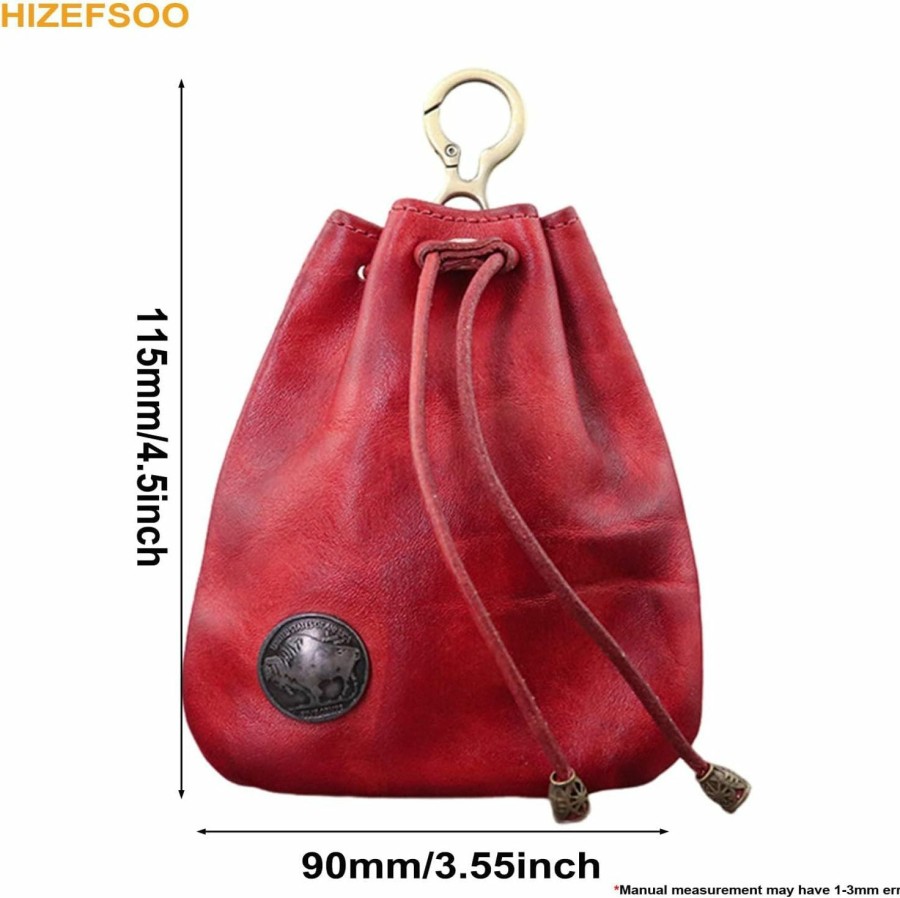 HIZEFSOO Hizefsoo Genuine Leather - Drawstring Pouch Leather Coin Purse Pouch Keychain Mini Vintage Jewelry Key Dice Personality Change Coin Purse Pouch Bag Organizer For Men & Women (Black) | Coin Purses & Pouches