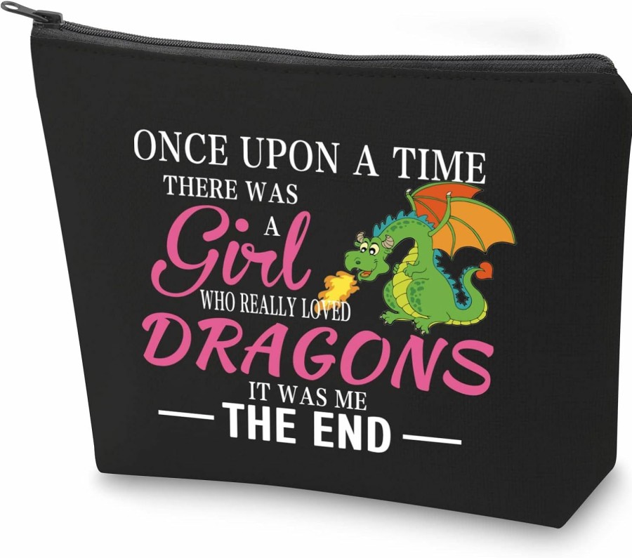 ZJXHPO Zjxhpo Funny Dragon Lover Gift There Was A Who Really Loved Dragons Novelty Dragon Themed Zipper Pouch Makeup Bag (Bl Once Dragon) | Coin Purses & Pouches