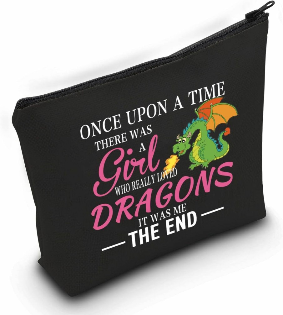 ZJXHPO Zjxhpo Funny Dragon Lover Gift There Was A Who Really Loved Dragons Novelty Dragon Themed Zipper Pouch Makeup Bag (Bl Once Dragon) | Coin Purses & Pouches