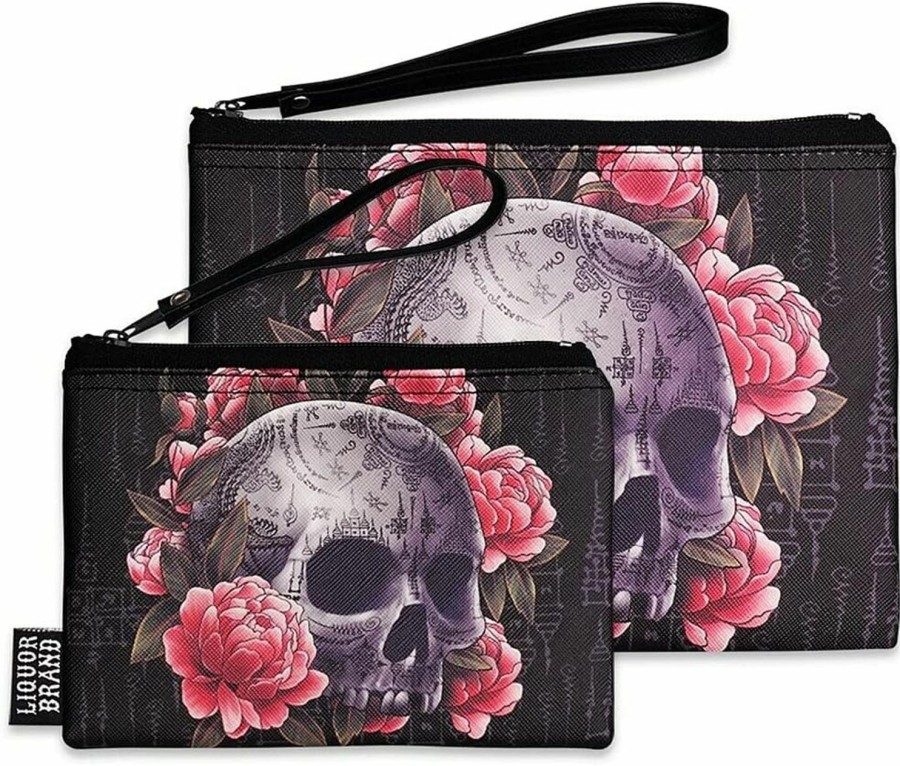 Liquorbrand Liquorbrand Sak Yant Asian Tattoo Skull Wristlet Pouch Bag And Coin Purse Set | Coin Purses & Pouches