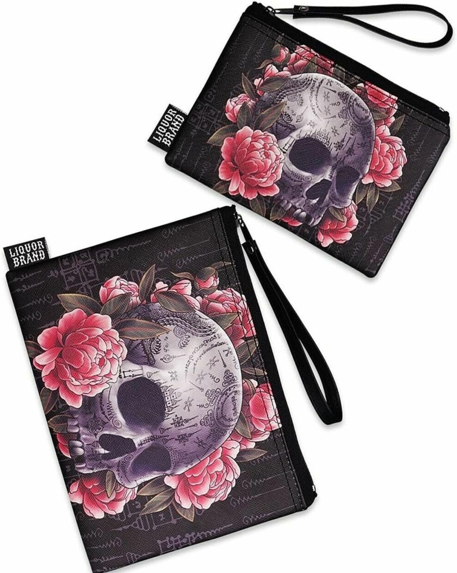 Liquorbrand Liquorbrand Sak Yant Asian Tattoo Skull Wristlet Pouch Bag And Coin Purse Set | Coin Purses & Pouches