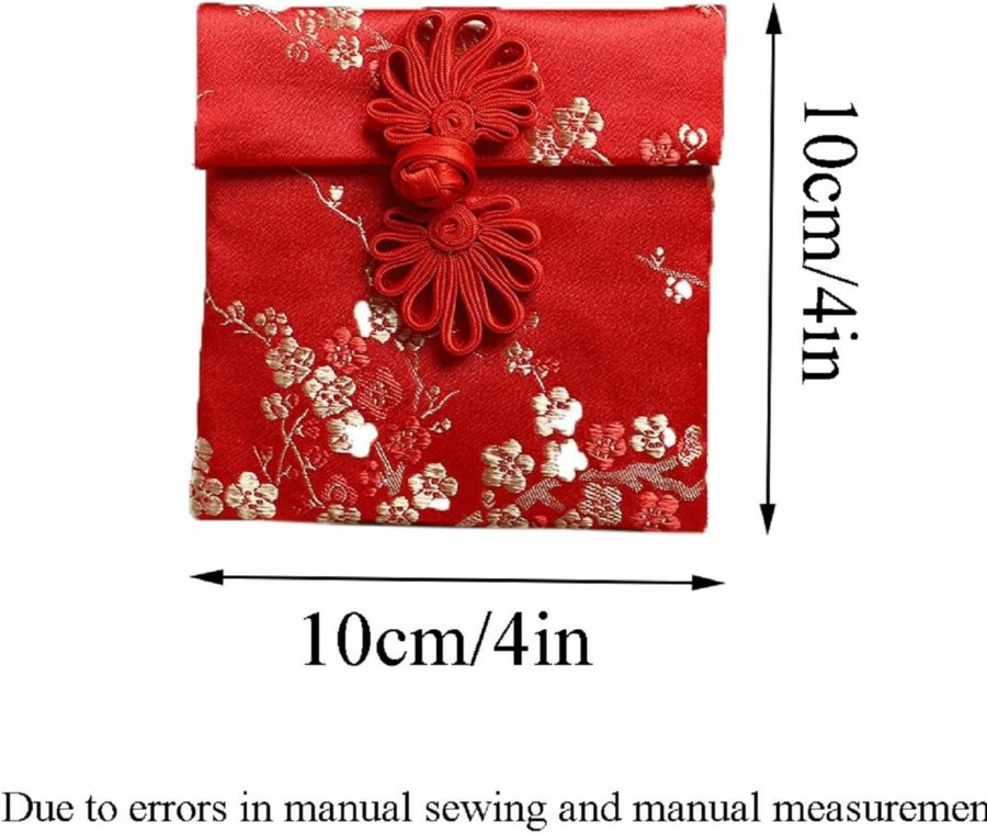 MIAO JIN Miao Jin 12Pcs Silk Brocade Red Pockets Jewelry Pouch Bag Coin Purse Traditional Embroider Sugar Gift Bag For Women Girls Necklace Earring Bracelet Lipstick | Coin Purses & Pouches