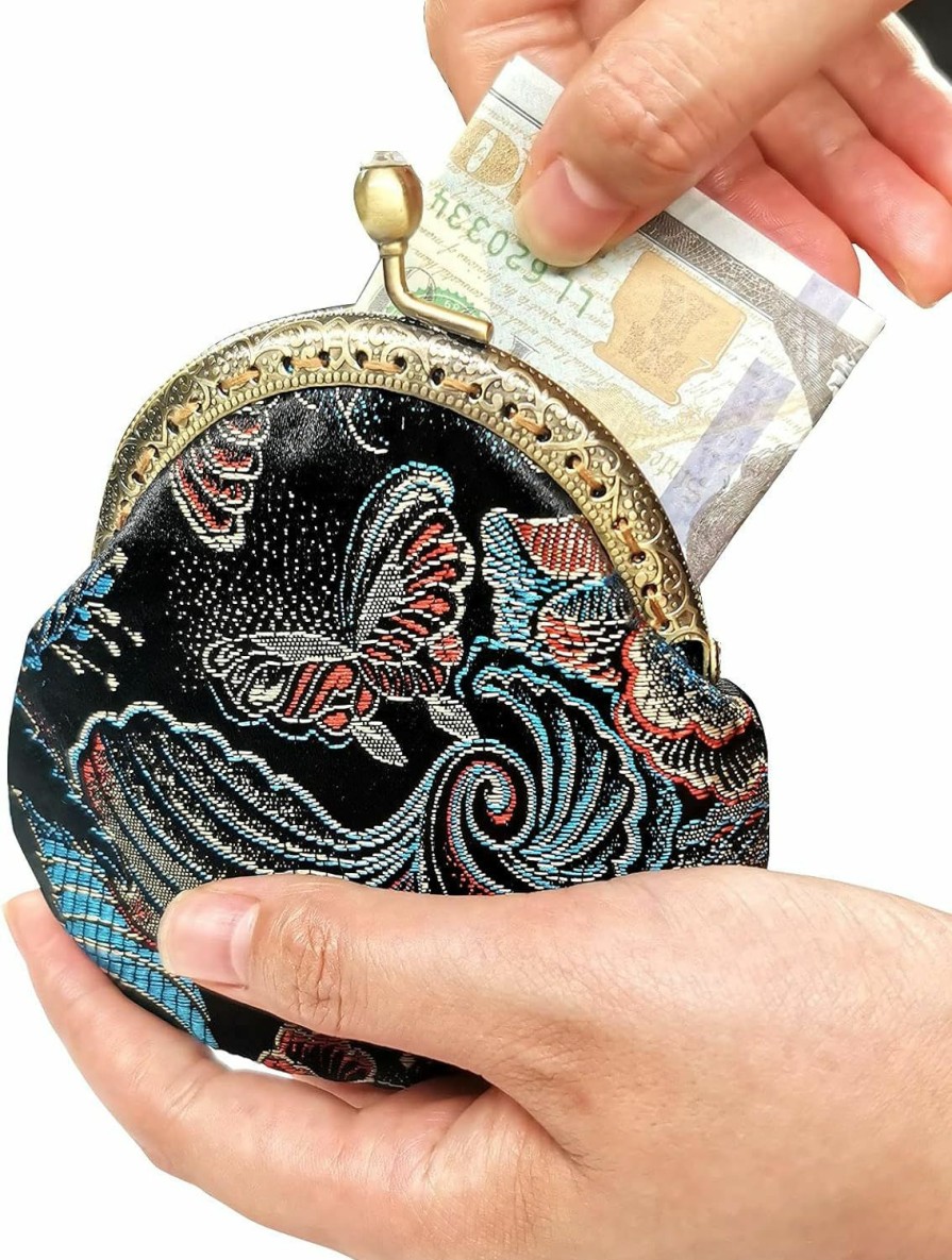 POPUCT Popuct Small Vintage Cotton Kiss-Lock Coin Purse Buckle Wallet For Women(Light Blue) | Coin Purses & Pouches