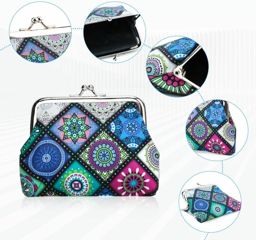 Oyachic Oyachic 4 Packs Snowflower Coin Purses Canvas Wallet Kiss Lock Clasp Change Pouch Canvas Gift Bag For Women Girls (4Pcs Mandala) | Coin Purses & Pouches