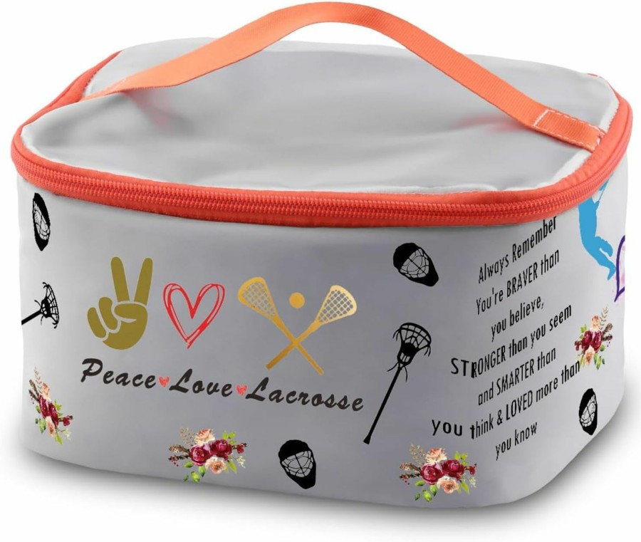 PXTIDY Pxtidy Lacrosse Player Gift Peace Love Lacrosse Makeup Bag Lax Travel Toiletry Organizer Bag For Lacrosse Team Lax Player Lacrosse Lover Gift | Coin Purses & Pouches