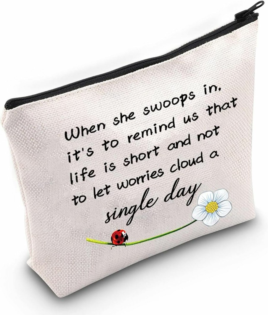 JXGZSO Jxgzso Good Luck Ladybug Makeup Bag With Zipper Gifts For Women When She Swoops In It'S To Remind Us Not To Let Worries Cloud A Single Day Cosmetic Bag (Ladybug Shopping Bag Black) | Coin Purses & Pouches