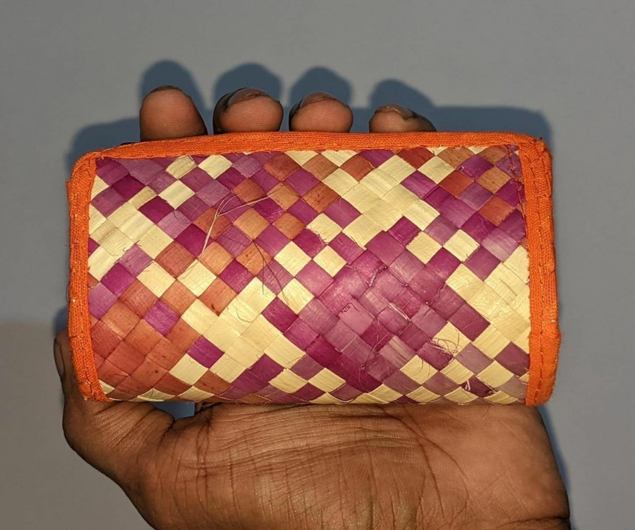 Generic Traditional Trends Palm Leaf Women Small Wallet-Natural New Handmade Small Size Violet, Orange And Natural Brown Color | Coin Purses & Pouches