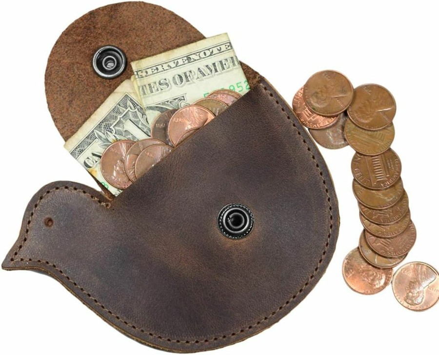 Hide & Drink Hide & Drink, Leather Pigeon Coin Wallet/Dove/Chicken/Pouch/Purse/Case/Holder/Sd Cards/Usb Flash/Cash, Handmade :: Bourbon Brown | Coin Purses & Pouches