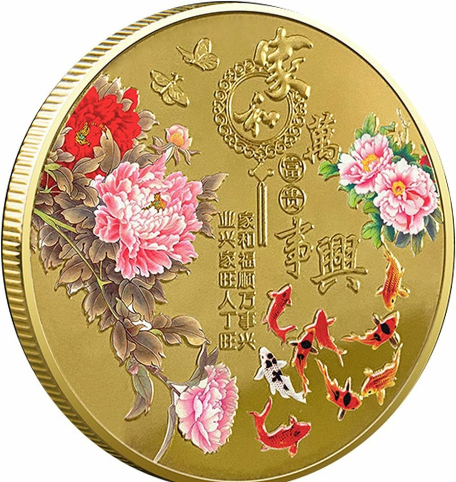 CYOUNG Good Luck Charms Koi Fish Blooming Peony Lucky Coin Lottery Ticket Scratcher Tool | Coin Purses & Pouches