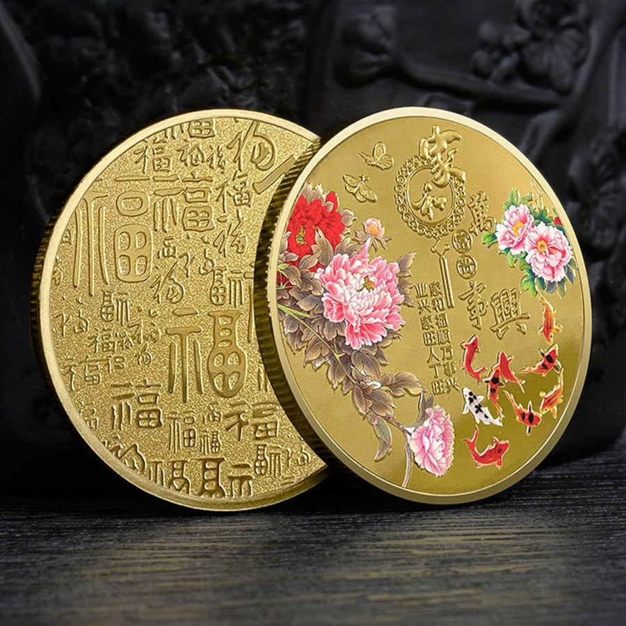 CYOUNG Good Luck Charms Koi Fish Blooming Peony Lucky Coin Lottery Ticket Scratcher Tool | Coin Purses & Pouches