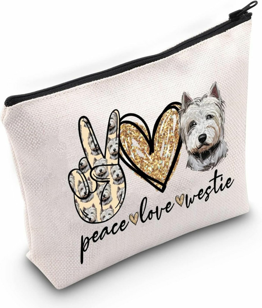 WZMPA Wzmpa Westie Makeup Bag Westie Lover Gift West Highland Terrier Dog Cosmetic Bag Peace Love Westie Zipper Pouch Bag (Peace Westie) | Coin Purses & Pouches