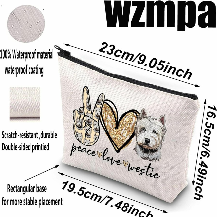 WZMPA Wzmpa Westie Makeup Bag Westie Lover Gift West Highland Terrier Dog Cosmetic Bag Peace Love Westie Zipper Pouch Bag (Peace Westie) | Coin Purses & Pouches