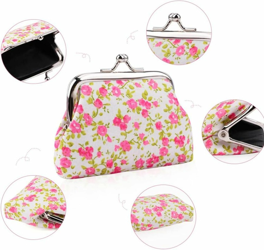 Oyachic Oyachic 4 Pcs Floral Coin Purse Small Change Pouch Kiss Lock Clutch Bag Vintage Handbag Retro Wallet For Women | Coin Purses & Pouches