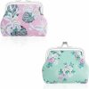 FuninCrea Funincrea 2 Pcs Coin Purse For Women, Faux Leather Coin Purses With Kiss Lock, Floral Pattern Change And Coin Wallet Double Clasp Closure Mini Purse For Cash, Coin, Key (Blue+Dark Pink) | Coin Purses & Pouches