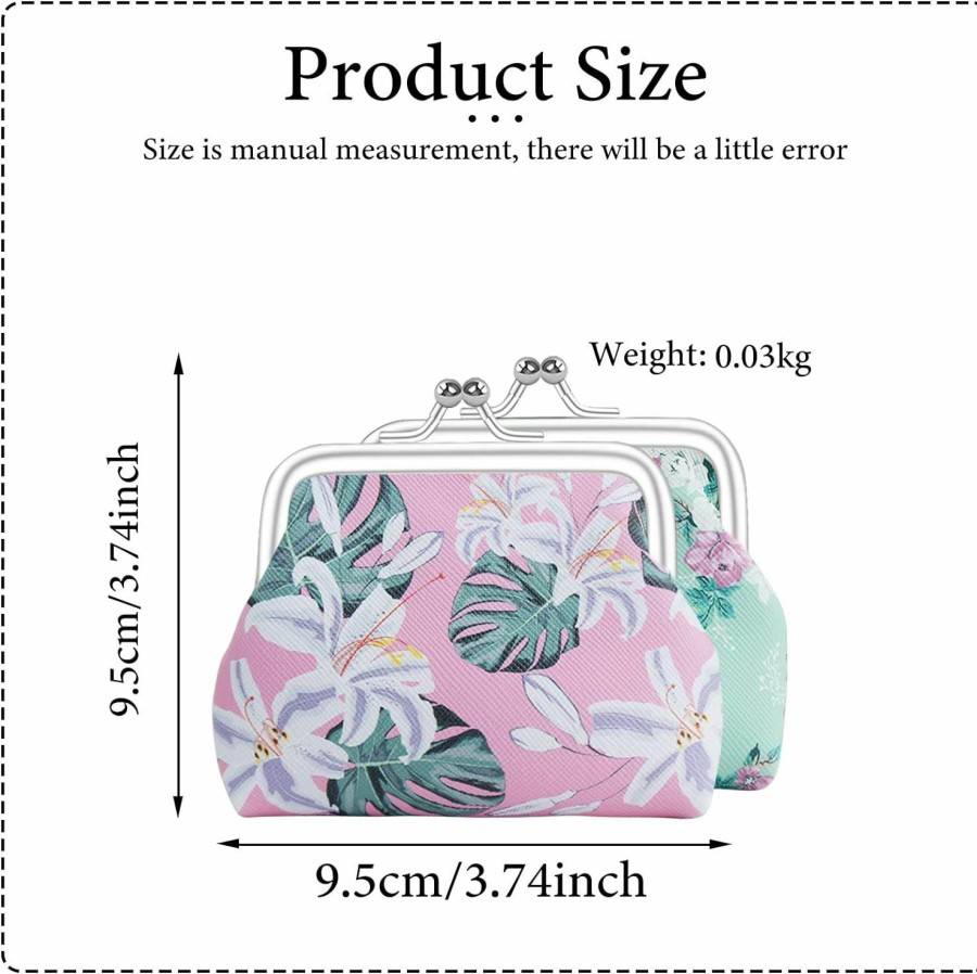 FuninCrea Funincrea 2 Pcs Coin Purse For Women, Faux Leather Coin Purses With Kiss Lock, Floral Pattern Change And Coin Wallet Double Clasp Closure Mini Purse For Cash, Coin, Key (Blue+Dark Pink) | Coin Purses & Pouches