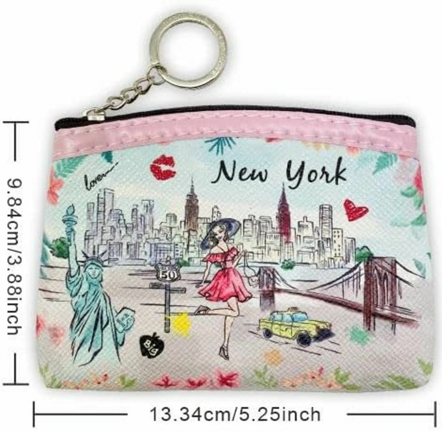 DESIGN U.S.A. SOUVENIR Girls & Women Fashion Cute Chic Classic Elegant New York Souvenir Zipper Change Key Pouch Coin Purse (Jp-330148D) | Coin Purses & Pouches