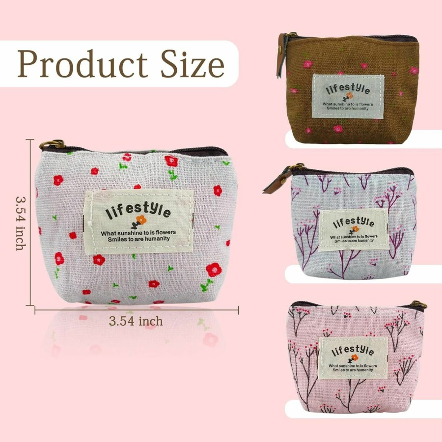 FuninCrea Funincrea Small Coin Purse, 4 Pack Of Different Cute Flower Patterns Canvas Coin Purse With Smooth Zip Mini Wallet For Storing Coin, Credit Card, Id Card, Keys, Lipstick (Colorful) | Coin Purses & Pouches