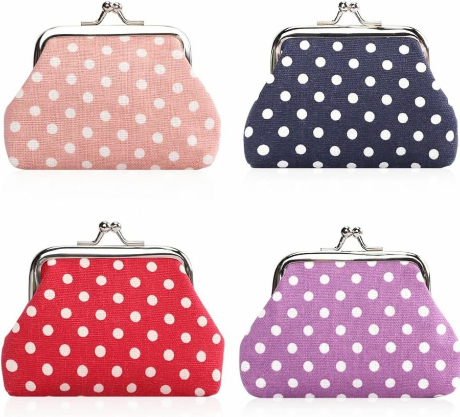 Oyachic Oyachic 4 Pcs Dot Coin Purse Small Change Pouch Kiss Lock Clutch Bag Vintage Handbag Retro Wallet For Women | Coin Purses & Pouches