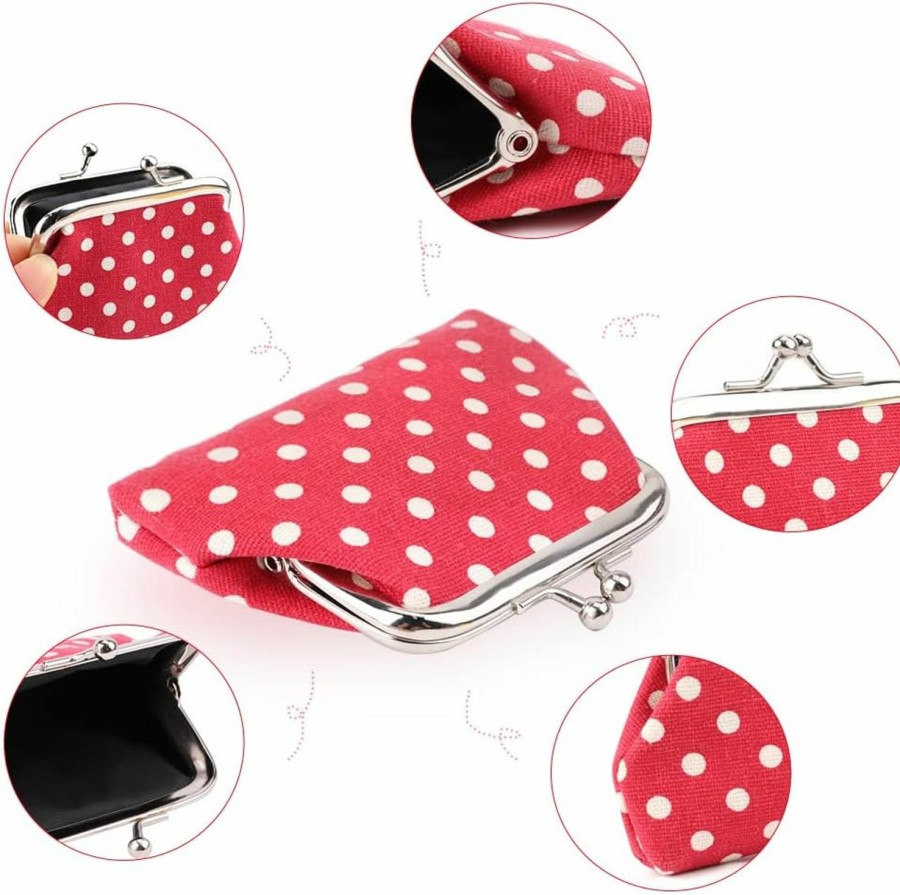 Oyachic Oyachic 4 Pcs Dot Coin Purse Small Change Pouch Kiss Lock Clutch Bag Vintage Handbag Retro Wallet For Women | Coin Purses & Pouches