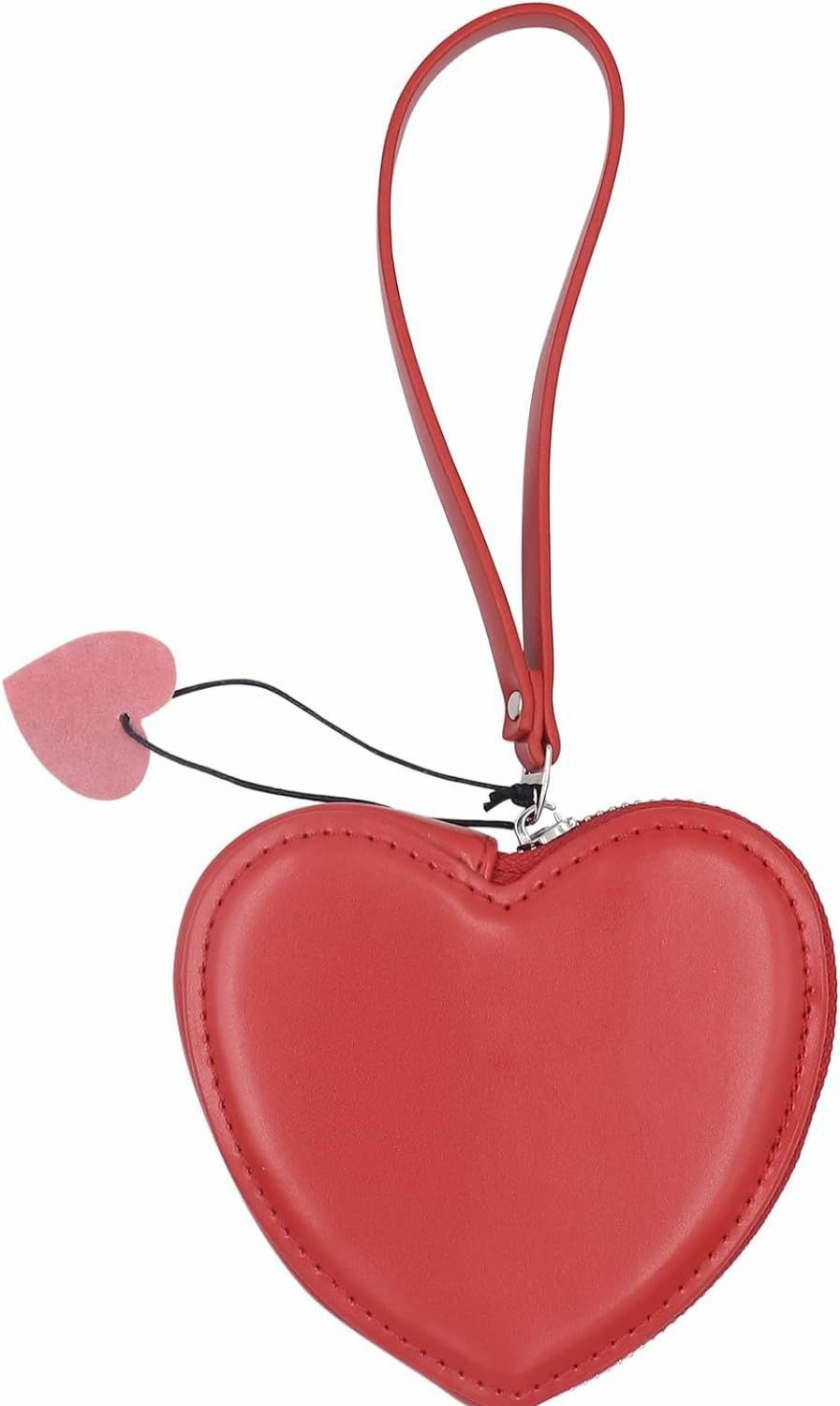 ANKOMINA Cute Love Heart Shaped Wallet Coin Purse Pu Leather Zipper Red Heart Pouch Clutch Bag With Hand Strap For Women Girls | Coin Purses & Pouches