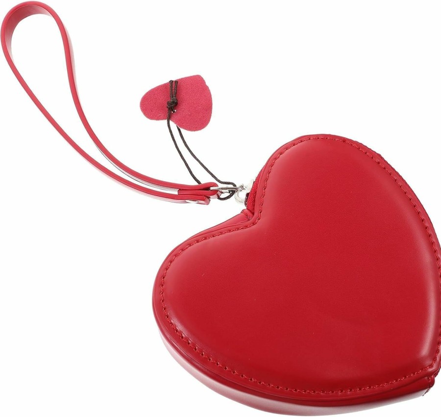 ANKOMINA Cute Love Heart Shaped Wallet Coin Purse Pu Leather Zipper Red Heart Pouch Clutch Bag With Hand Strap For Women Girls | Coin Purses & Pouches